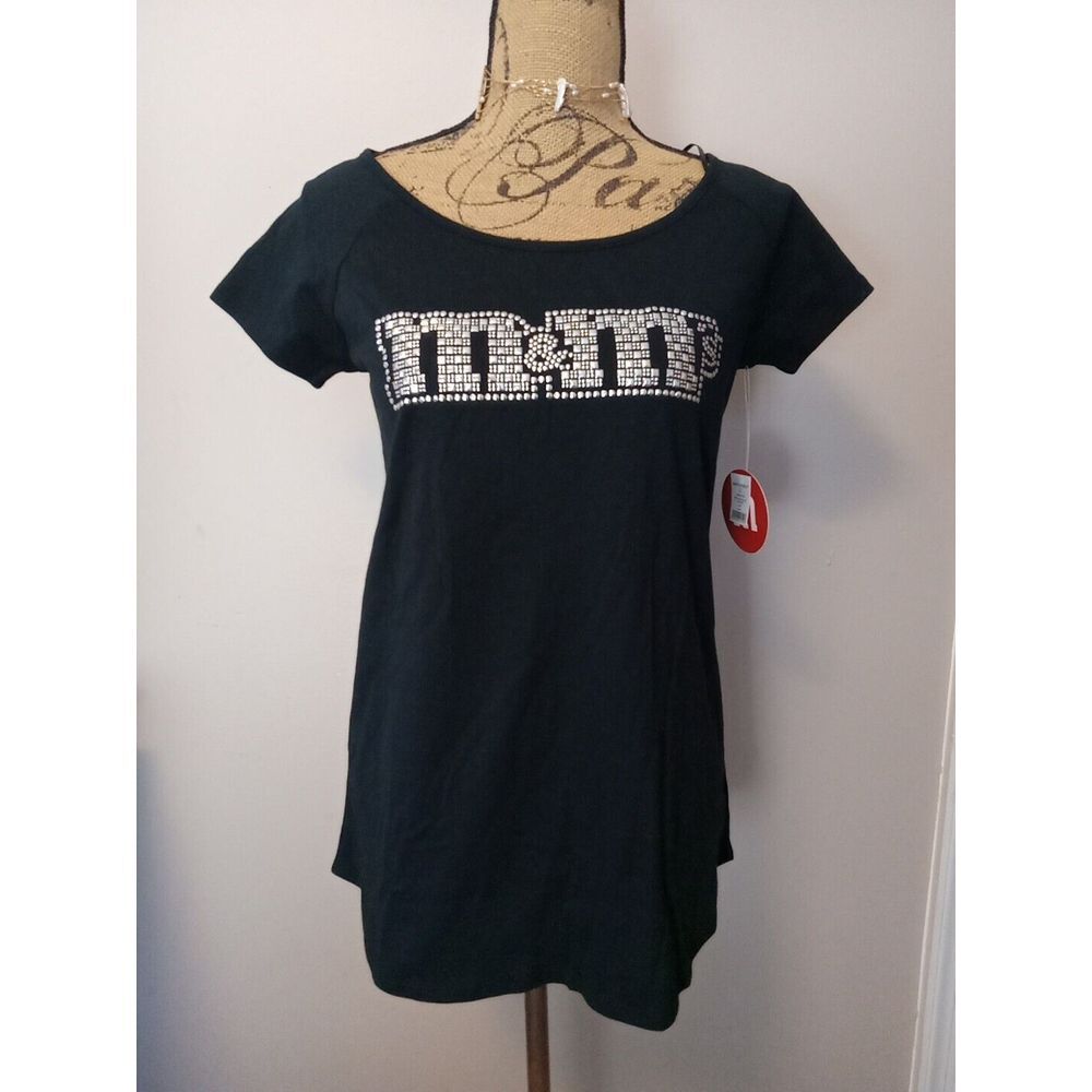 m & m Women Black Studded Logo Cutout Back Tshirt‎ Size Large